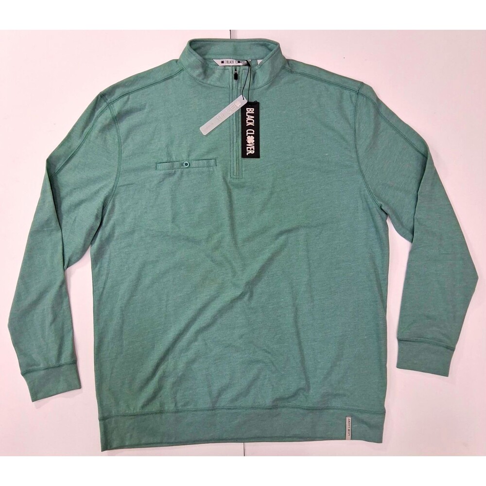 Black Clover BC Fit Clyde 1/4 Zip Mock Neck Pullover Solid Green Mens XL